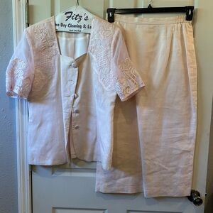 Anne French Elegant Light Pink Linen Two-Piece Wedding Dress Set